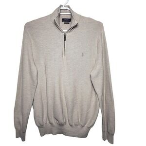 Polo Ralph Lauren‎ Tan Long Sleeve 1/4 Zip Pullover Sweater Size XL Estate Rib